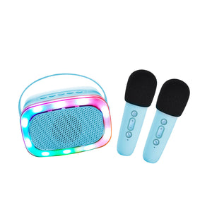 NEW SPEAKER WITH 2 WIRELESS MICROPHONE AND LIGHT -  BLUE
